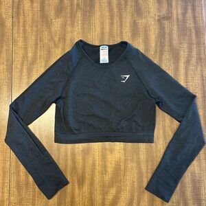 Gymshark Women's Long Sleeve Cropped Top Athletic  Workout Shirt Size L Black